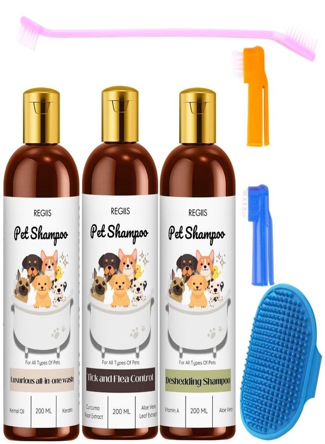 مجموعة شامبو الحيوانات الأليفة من ريجيس مع فرشاة، غسيل شامل، مكافحة القراد والبراغيث، تركيبة لإزالة الشعر الزائد، 200 مل، (عبوة من 5 قطع) - Image 1